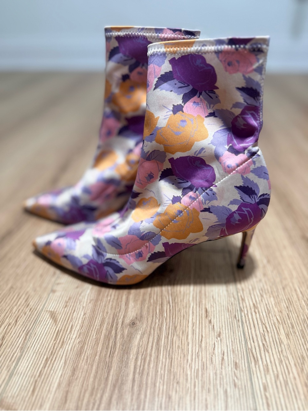 Massimo Dutti Floral Pointed Ankle Boots - Purple, Yellow & Pink